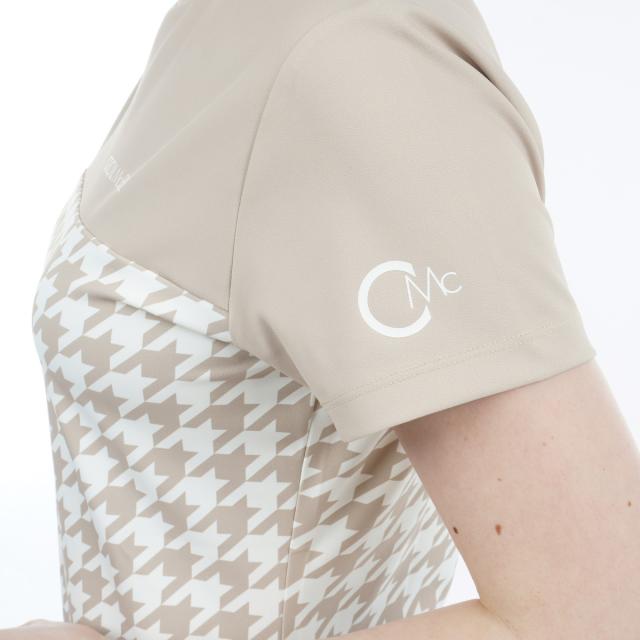 セシルマクビー 緑であること CECIL McBEE green ハウンドトゥース うつり変わりモックネック半袖プルオーバー レディス