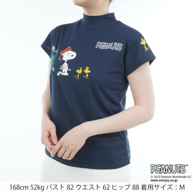 デルソルゴルフ DELSOL GOLF DELSOL×PEANUTS スヌーピーコラボ 伸ばすこと 半袖モックネックシャツ レディス