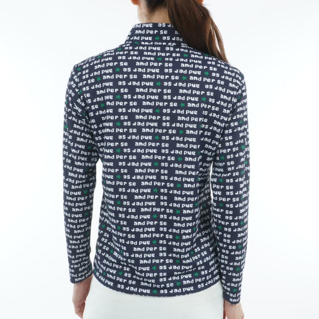 アンパスィ　and per se　ストレッチ ソルケアドットプリンテッド ハーフジップ長袖シャツ　レディス アンパスィ and per se ストレッチ ソルケアドットプリンテッド ハーフ