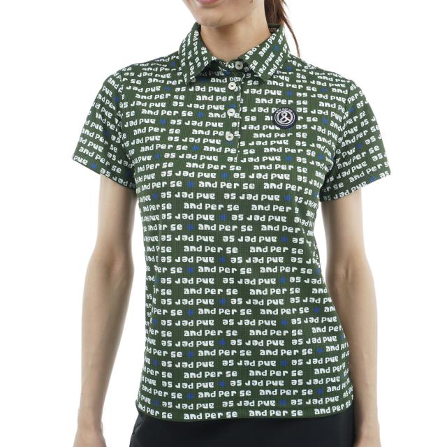 アンパスィ　and per se　ストレッチ ソルケアドットプリンテッド半袖ポロシャツ　レディス