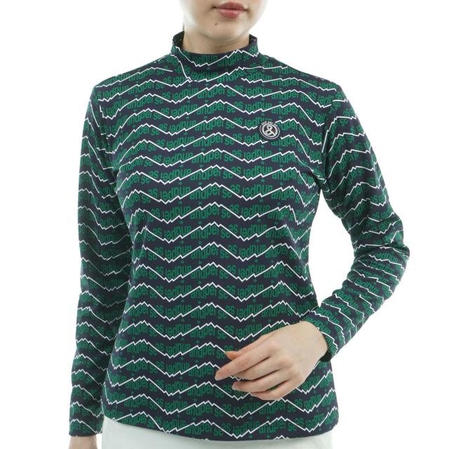 アンパスィ　and per se　ストレッチ ショットスムーザープリント長袖モックネックシャツ　レディス