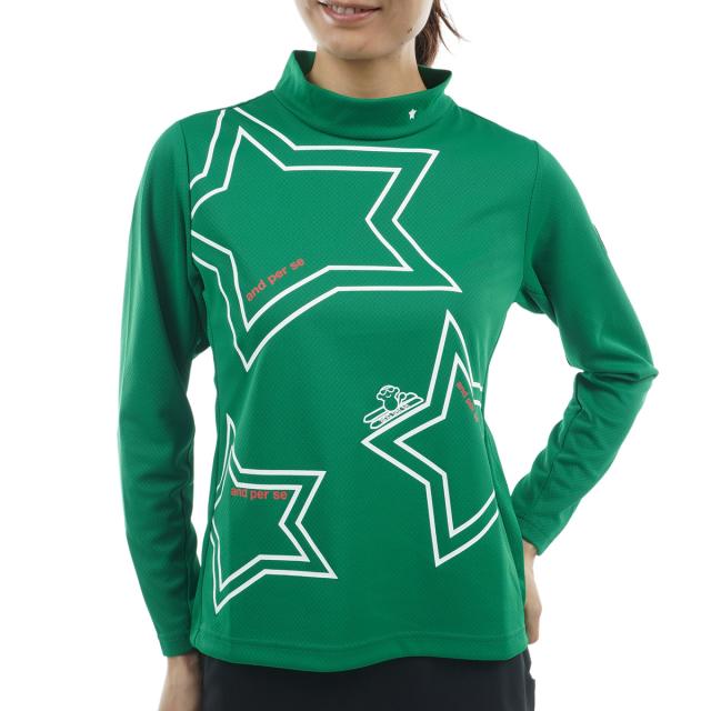 アンパスィ　and per se　ストレッチディンプル長袖モックネックシャツ　レディス