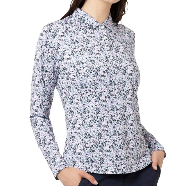 フットジョイ　Foot Joy　ストレッチ 水彩フラワープリント 長袖ポロシャツ　レディス