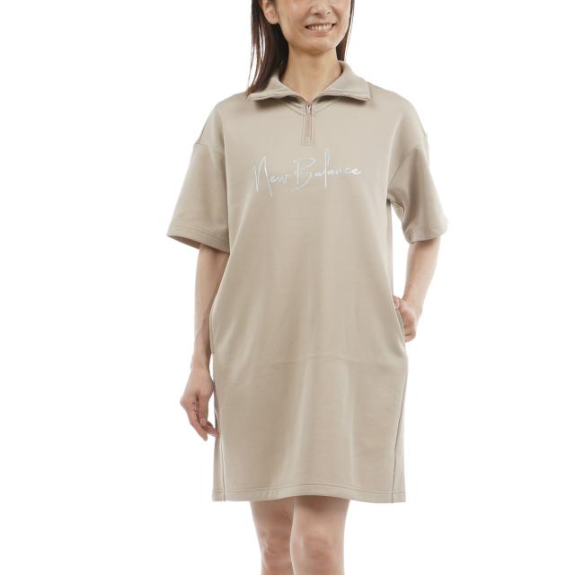 ニューバランス　New Balance　ダンボールスウェット ストレッチ ハーフジップワンピース　レディス ニューバランス New Balance ダンボールスウェット ストレッチ ハーフ