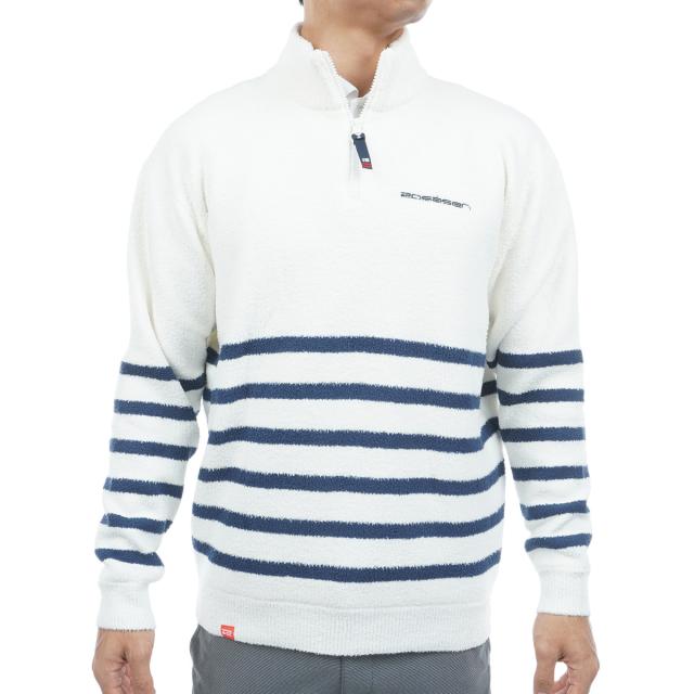 ロサーセン　ROSASEN　モールニット ボーダー ハーフジップハイネックセーター