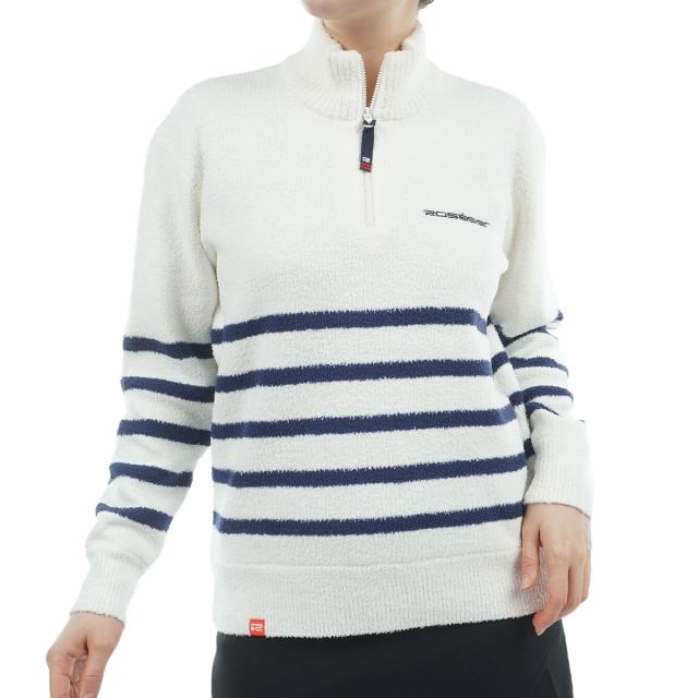 ロサーセン　ROSASEN　モールニット ボーダー ハーフジップハイネックセーター　レディス