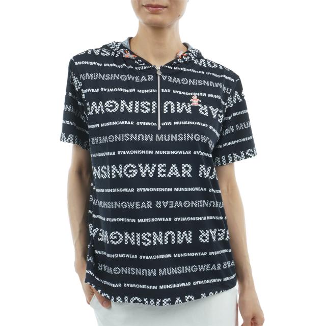 マンシングウェア　Munsingwear　Sunscreen NIR ストレッチ ロゴストライプフーディー半袖シャツ　レディス