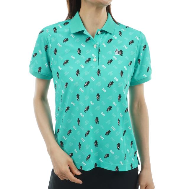 マンシングウェア　Munsingwear　Sunscreen NIR 70周年記念限定 総柄プリント ストレッチ半袖ポロシャツ　レディス