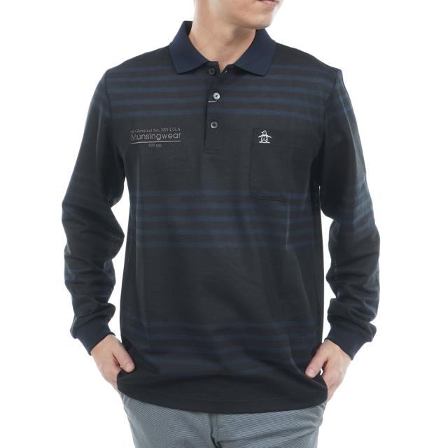マンシングウェア　Munsingwear　先染めボーダー長袖ポロシャツ