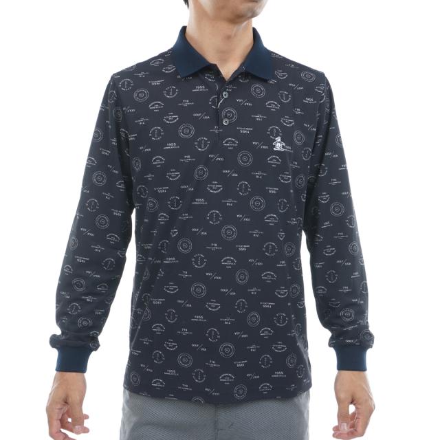 マンシングウェア　Munsingwear　ストレッチ ロゴ総柄プリント長袖ポロシャツ