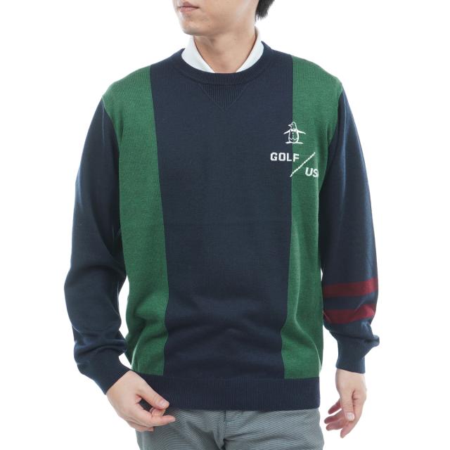 マンシングウェア　Munsingwear　ロゴインターシャクルーネックセーター