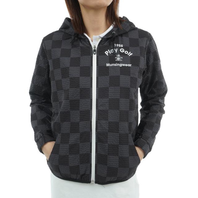 マンシングウェア　Munsingwear　ストレッチ ブロック柄長袖前開きフーディー　レディス