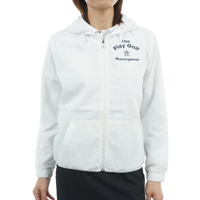 マンシングウェア　Munsingwear　ストレッチ ブロック柄長袖前開きフーディー　レディス マンシングウェア Munsingwear ストレッチ ブロック柄長袖前開き