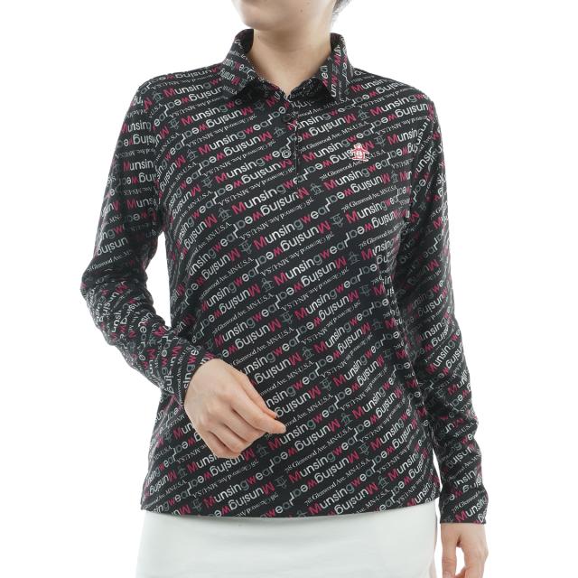 マンシングウェア　Munsingwear　ストレッチ ロゴプリントテーラーカラー長袖ポロシャツ　レディス