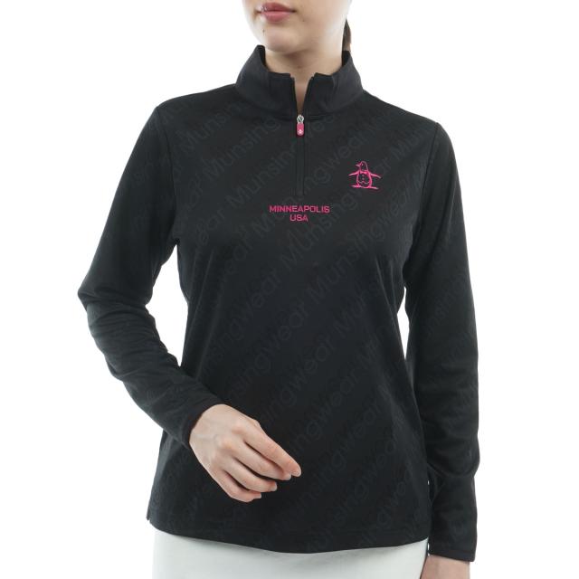 マンシングウェア　Munsingwear　ストレッチ ロゴジャカードハーフジップ長袖シャツ　レディス