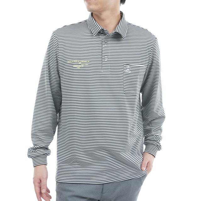 マンシングウェア　Munsingwear　ストレッチ ボーダー台衿付き長袖ポロシャツ