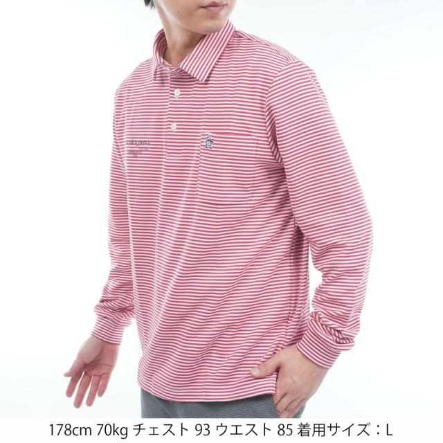 マンシングウェア　Munsingwear　ストレッチ ボーダー台衿付き長袖ポロシャツ マンシングウェア Munsingwear ストレッチ ボーダー台衿付き長袖