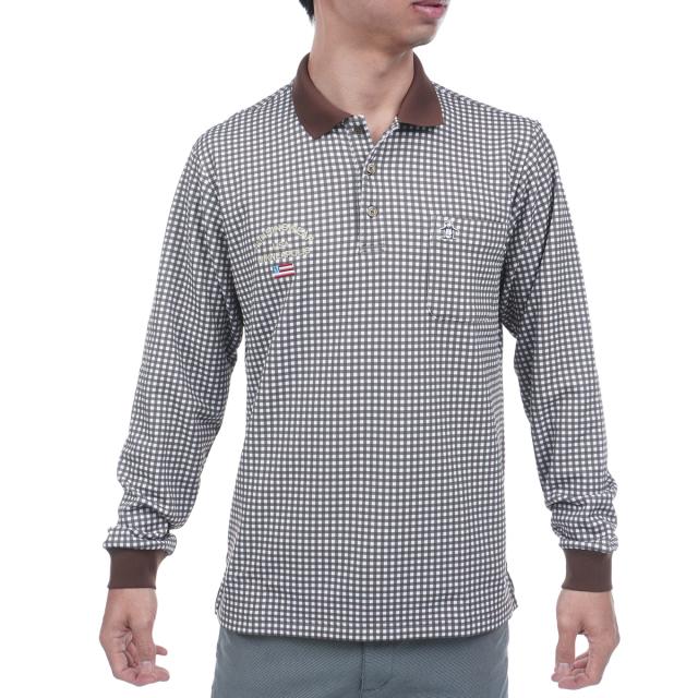 マンシングウェア　Munsingwear　ストレッチ HEAT NAVI ギンガムチェック総柄プリント 長袖ポロシャツ