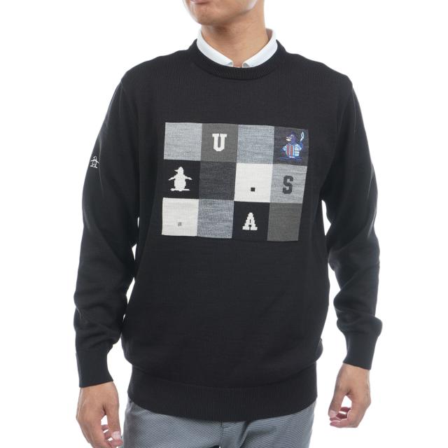 マンシングウェア　Munsingwear　ブロッキングインターシャ クルーネックセーター