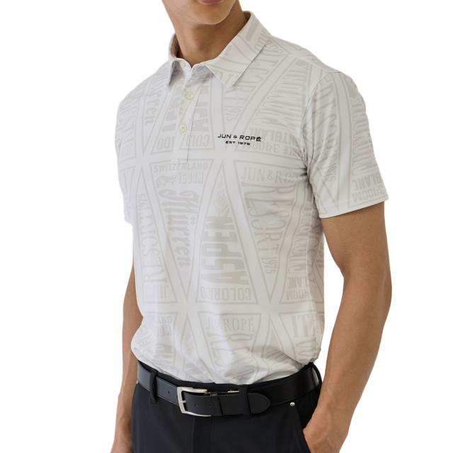 ジュン アンド ロペ　JUN & ROPE　ドライ鹿の子 ペナントプリント半袖ポロシャツ