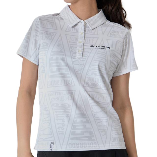 ジュン アンド ロペ　JUN & ROPE　ペナント柄半袖ポロシャツ　レディス