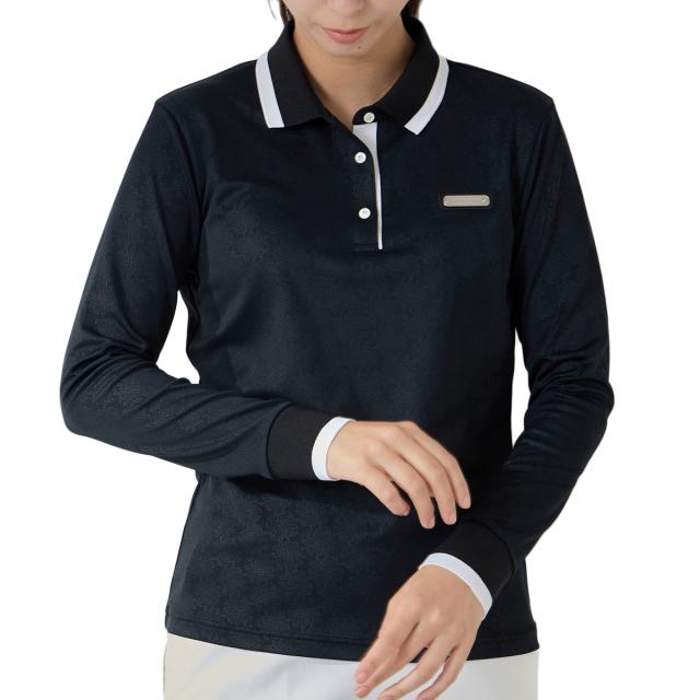 ジュン アンド ロペ　JUN & ROPE　モノグラム柄プリント長袖ポロシャツ　レディス