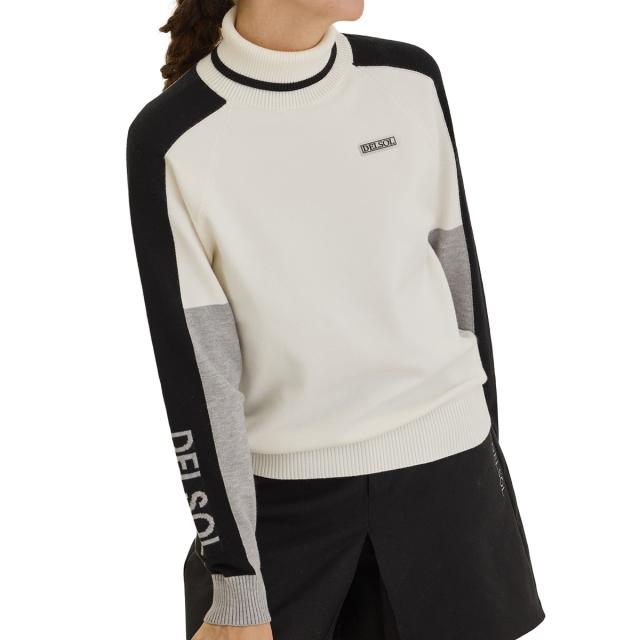 デルソルゴルフ　DELSOL GOLF　配色ライン入りタートルネックセーター　レディス