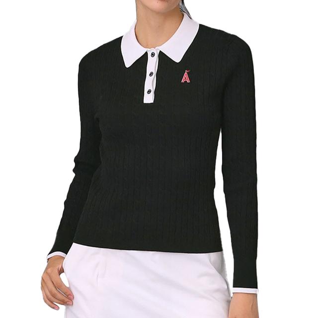 アダバットストリーム　ADABAT STREAM　ケーブルニットクレリック長袖ポロシャツ　レディス