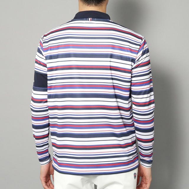 アダバットネイビー　ADABAT NAVY　UVカット 吸水速乾 マルチボーダー モックネック長袖シャツ_1