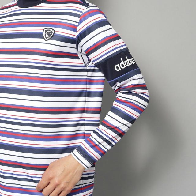 アダバットネイビー　ADABAT NAVY　UVカット 吸水速乾 マルチボーダー モックネック長袖シャツ_6