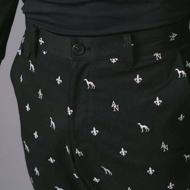 アダバットネイビー　ADABAT NAVY　ストレッチ エンブロイダリーモノグラムクロップドパンツ_3