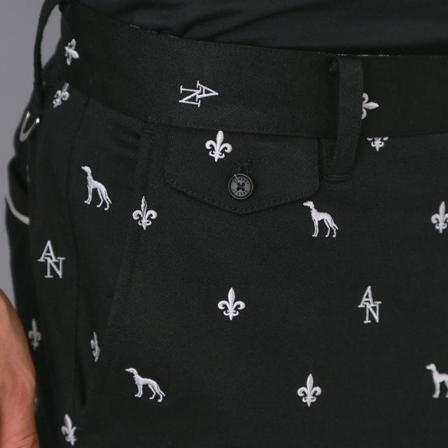 アダバットネイビー　ADABAT NAVY　ストレッチ エンブロイダリーモノグラムクロップドパンツ_5