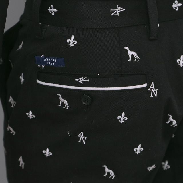 アダバットネイビー　ADABAT NAVY　ストレッチ エンブロイダリーモノグラムクロップドパンツ_6