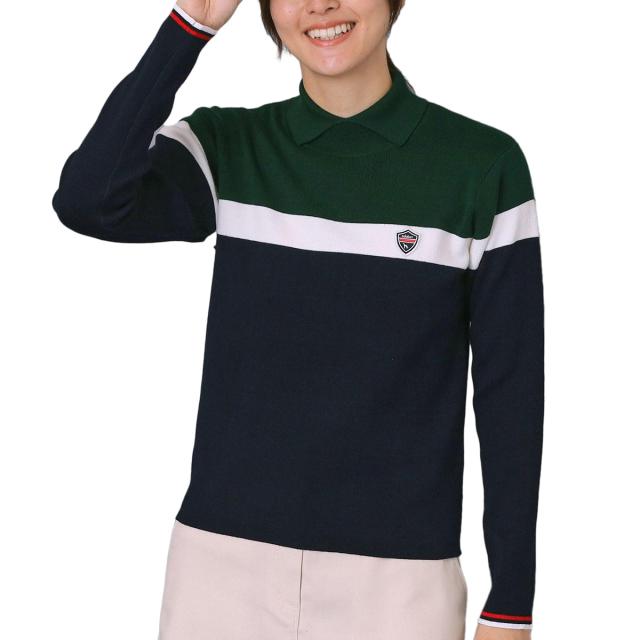 アダバットネイビー　ADABAT NAVY　トリコロールスプリットカラーセーター　レディス