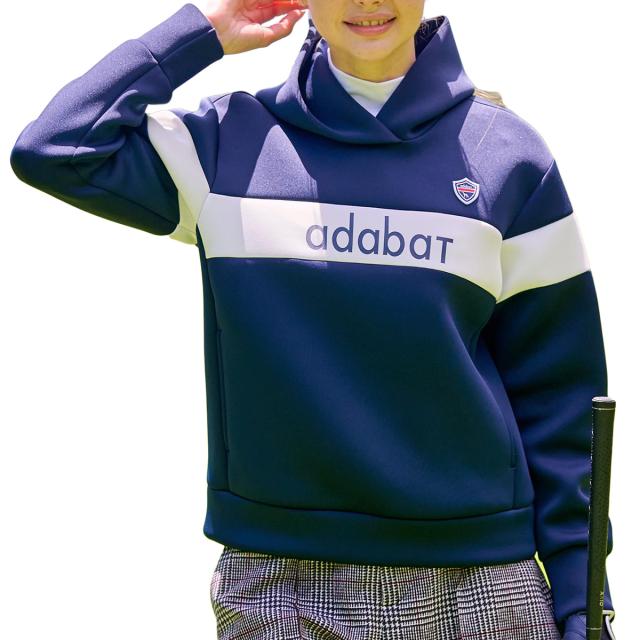 アダバットネイビー　ADABAT NAVY　裏起毛 ブロッキングラインロゴフーディー　レディス_9