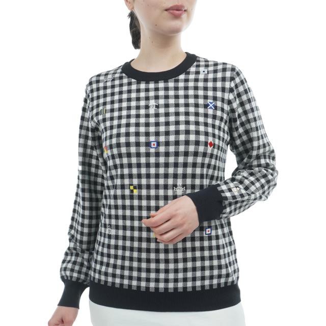 マンシングウェア　Munsingwear　SEASON COLLECTION ギンガムチェック＋飛び刺繍 クルーネックセーター　レディス