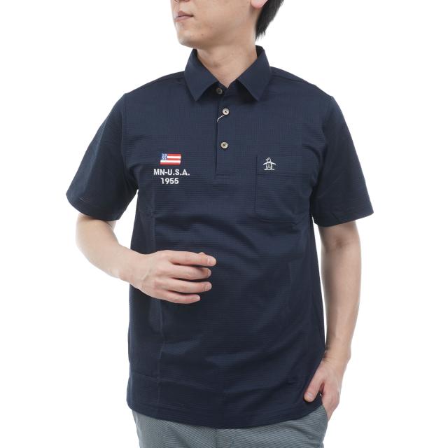 マンシングウェア　Munsingwear　ストレッチ ハウンドトゥース柄台衿付き半袖ポロシャツ