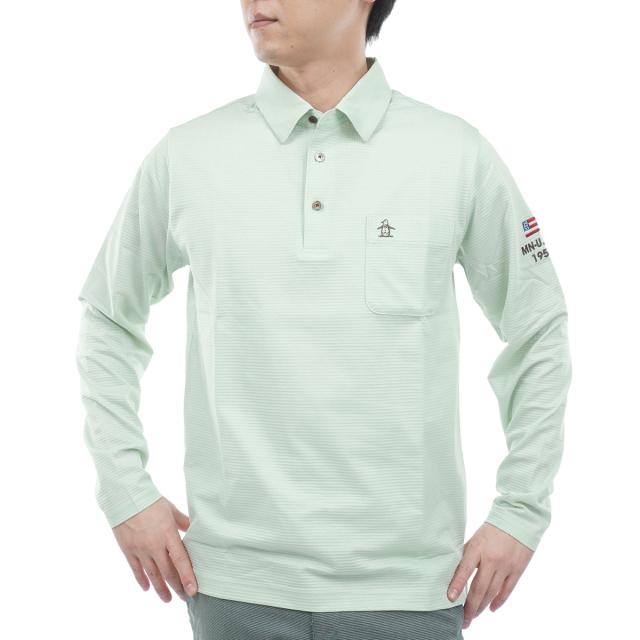 マンシングウェア　Munsingwear　ストレッチ ハウンドトゥース柄台衿付き長袖ポロシャツ
