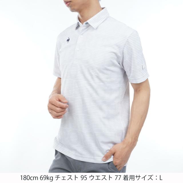 ルコックスポルティフ ゴルフ　Le coq sportif GOLF　ストレッチ グラフィックロゴボーダー柄半袖ポロシャツ_1