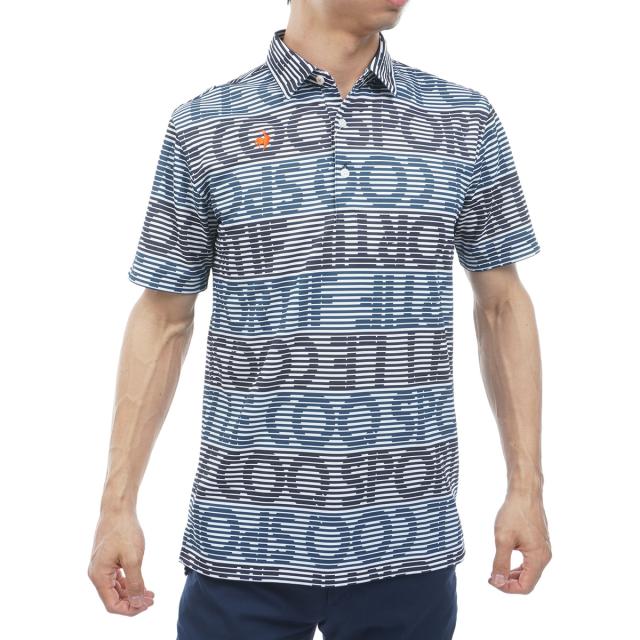 ルコックスポルティフ ゴルフ　Le coq sportif GOLF　ストレッチ グラフィックロゴボーダー柄半袖ポロシャツ_10