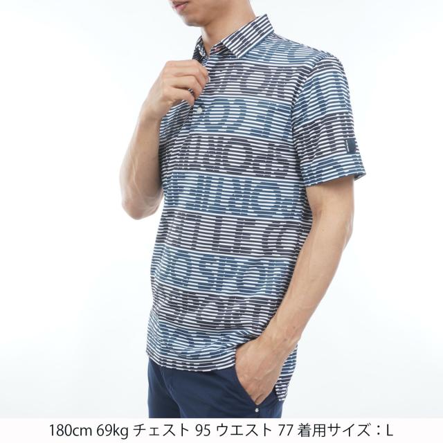 ルコックスポルティフ ゴルフ　Le coq sportif GOLF　ストレッチ グラフィックロゴボーダー柄半袖ポロシャツ_11