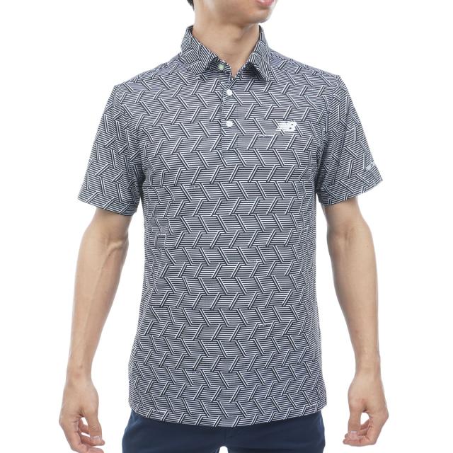 ニューバランス　New Balance Golf　ストレッチ シングルメッシュ 幾何学プリント 共襟半袖ポロシャツ
