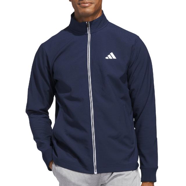 PAPAS PLUS GOLF フルジップトラックジャケット（NAVY／S） アディダス Adidas ストレッチ テクスチャード フルジップ ジャケット