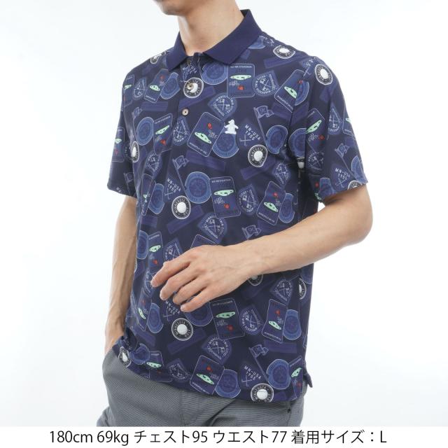 マンシングウェア　Munsingwear　ストレッチ SUNSCREEN ワッペン総柄プリント半袖ポロシャツ_1