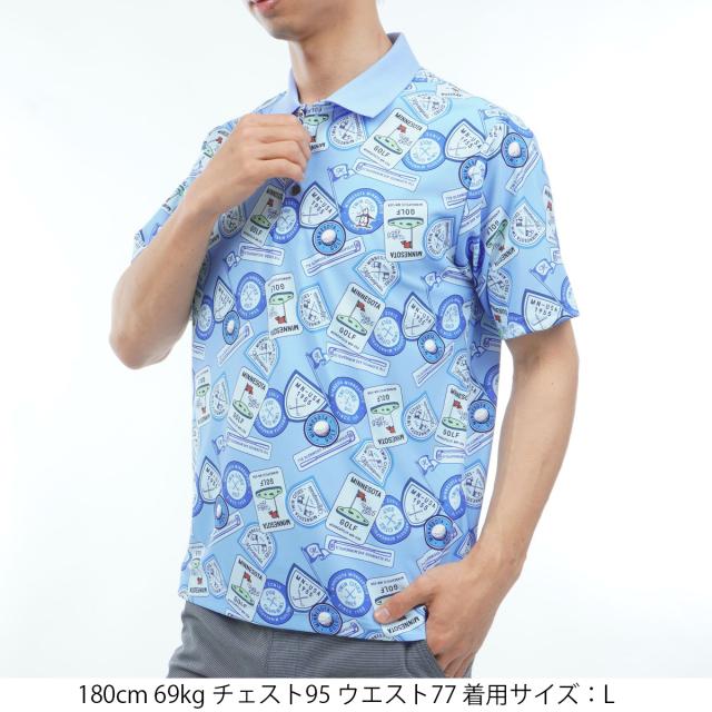 マンシングウェア　Munsingwear　ストレッチ SUNSCREEN ワッペン総柄プリント半袖ポロシャツ_4