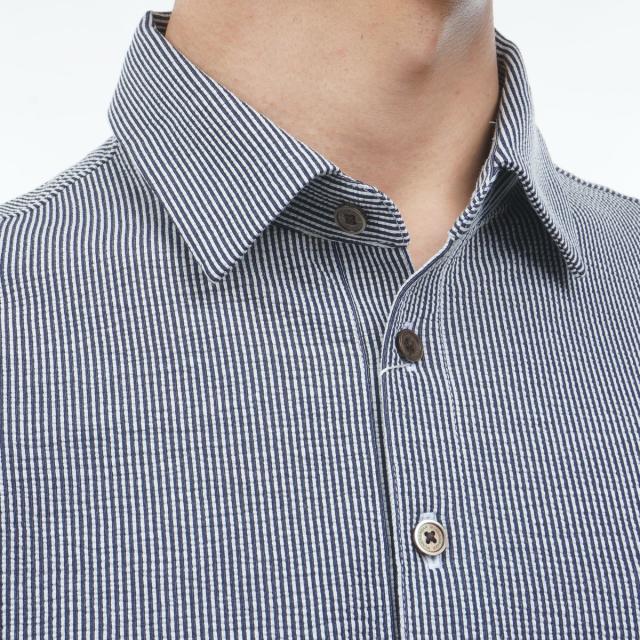 マンシングウェア　Munsingwear　ストレッチ シアサッカーストライプ台襟付き半袖ポロシャツ_7