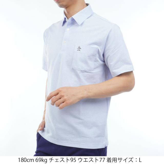 マンシングウェア　Munsingwear　ストレッチ シアサッカーストライプ台襟付き半袖ポロシャツ_14