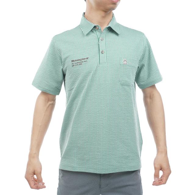 マンシングウェア　Munsingwear　ストレッチシアサッカーストライプ台襟付き半袖ポロシャツ