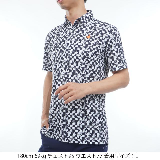 ルコックスポルティフ ゴルフ　Le coq sportif GOLF　ストレッチ ルースタータイル柄半袖ポロシャツ_4