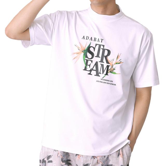 アダバットストリーム　ADABAT STREAM　ストレッチ フラワープリント モックネック半袖Tシャツ
